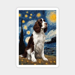 English Springer Spaniel Dog Breed Painting in a Van Gogh Starry Night Art Style Magnet