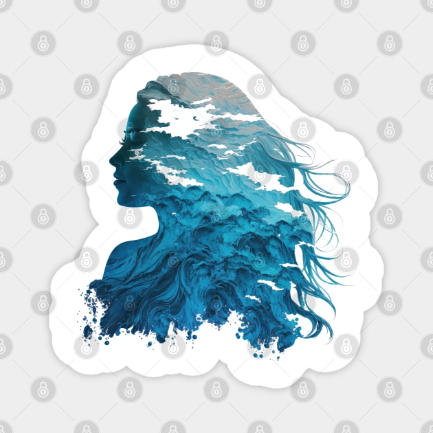 Silhouette of Woman with Ocean Waves Magnet by daniel4510