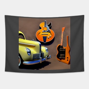Oranges And Lemons An Abstract Image of Guitars And A Car Tapestry