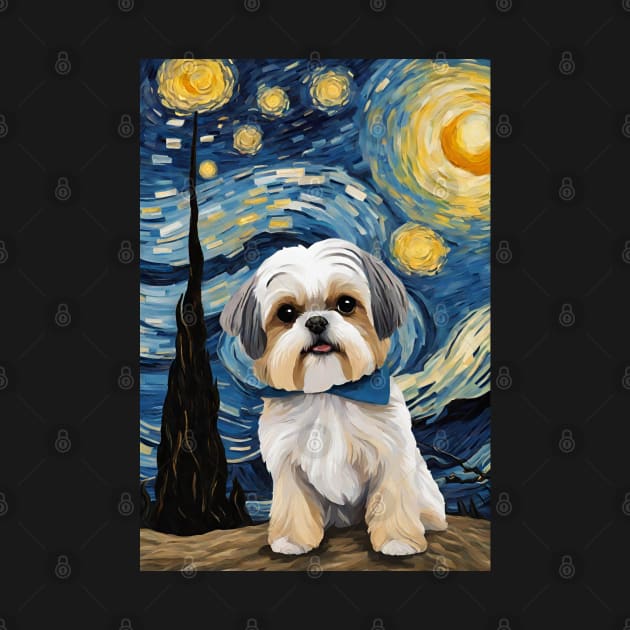 Shih Tzu Dog Breed Painting in a Van Gogh Starry Night Art Style by Art-Jiyuu