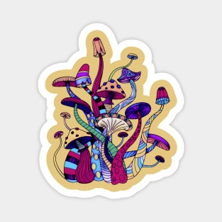 Colorful Bohemian Retro Mushrooms Hippy Design Magnet