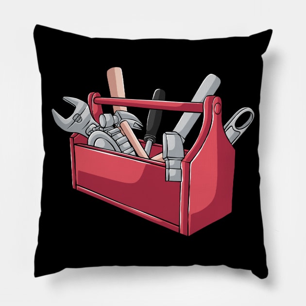 Toolbox Construction Electrician Carpenter Builder Pillow by fromherotozero