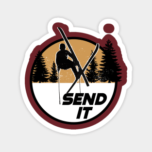 Send it skiing ski jump mountains 80's sports Magnet