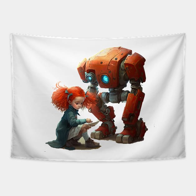 Girl with Robot Tapestry by Urban Archeology Shop Gallery