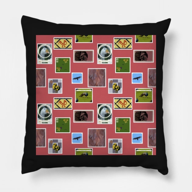 Poultry Farm Postage Stamps Pillow by LochNestFarm