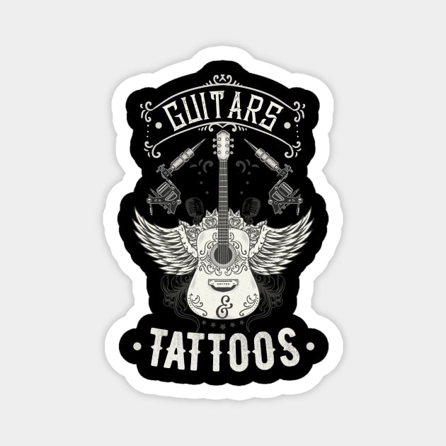 Guitars And Tattoos Vintage Guitarist Tattooed Magnet by Foxxy Merch