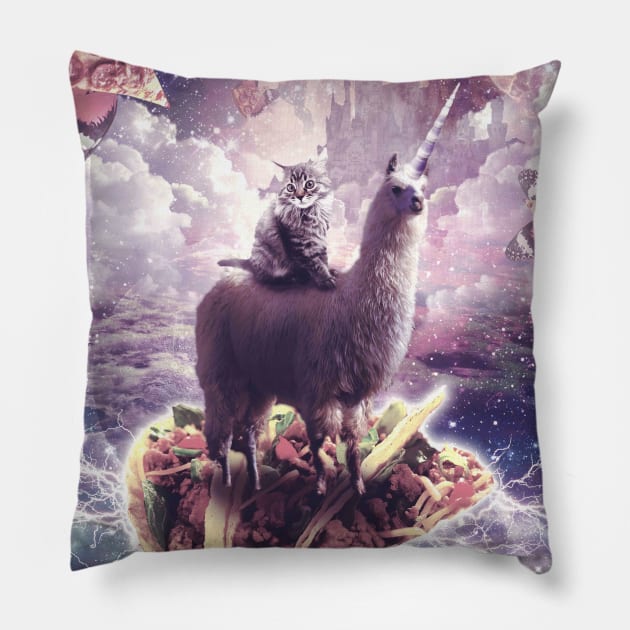 Cat Riding Unicorn Llama on Taco Pillow by Random Galaxy