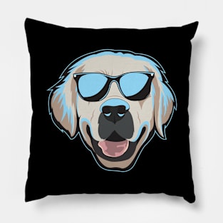 Golden Retriever Face With Neon Blue Light Color Pillow