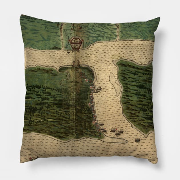 Vintage Map of St. Augustine Florida (1589) Pillow by Bravuramedia