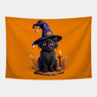 Cute Halloween Witches Black Cat Tapestry