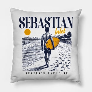 Vintage Surfing Sebastian Inlet, Florida // Retro Surfer Sketch // Surfer's Paradise Pillow