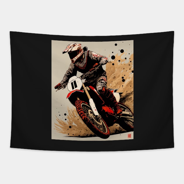 Dirt bike rider - tan splash Tapestry by KoolArtDistrict