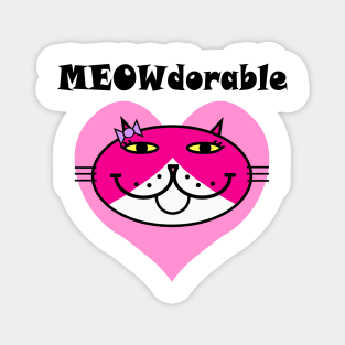 MEOWdorable - PURRty Pink Kitty Face on a Pink Heart Magnet