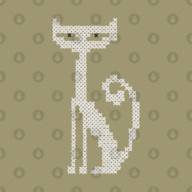 Cross Stitch White Cat by Slightly Unhinged