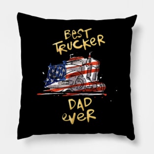 Vintage Usa Best Trucker Dad Ever American Flag Fathers Day Pillow