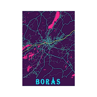 Borås Neon City Map, Borås Minimalist City Map Art Print T-Shirt