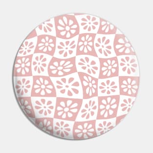 Blush Pink Wavy Floral Checkers Pin