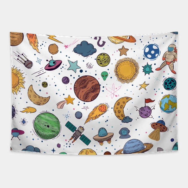 Solar System, Galaxy, Planet, Aliens, Vintage Tapestry by Unicorn Artist