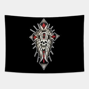 Gothic Skull Cross tattoo design Tapestry