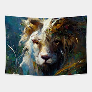 Majestic lion infront of watefalls Tapestry