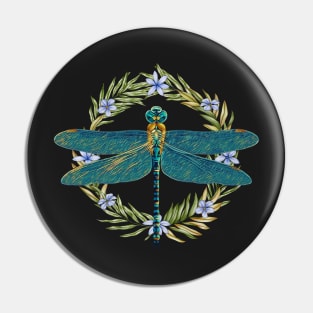 Dragonfly and Flowers Pin