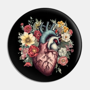 Floral Covered, Human Heart, Love Flowers Pin