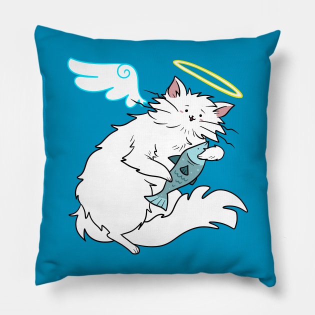 Fluffy White Kitty Cat Angel Pillow by saradaboru