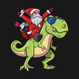 Christmas Santa Riding Dinosaur Trex Xmas T-Shirt