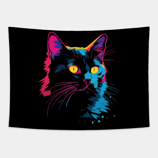 Kawaii Anime Cat Gifts Men Kids Women Black Cat Tapestry by KsuAnn