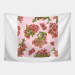 Watercolor quince branch on pink Tapestry