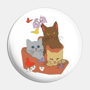 Cats and Kittens in a floral basket Pin