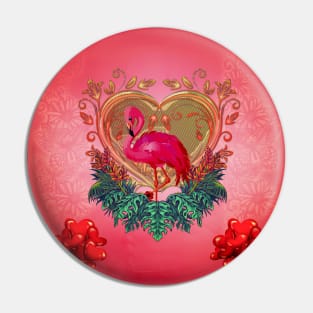 Wonderful flamingo with heart and flowers Pin