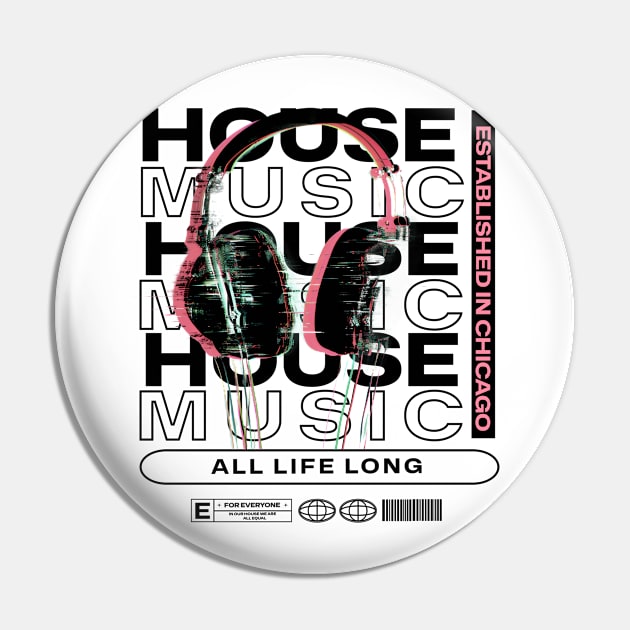 HOUSE MUSIC  - Grainy Headphone Text Overlap (Black) Pin by DISCOTHREADZ 