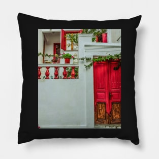 Aesthetic colorful greek island home Pillow