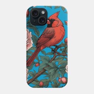 Red Cardinal Bird and Peony Flowers Phone Case