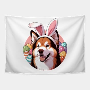 Kai Ken Enjoys Easter with Bunny Ears and Eggs Tapestry