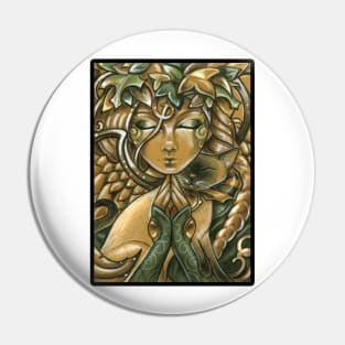 Forest Angel and Siamese Cat - Black Outline Version Pin