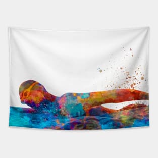 Swimmer in watercolor Tapestry