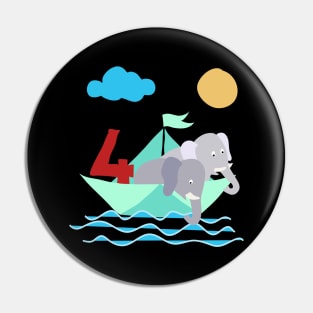 Elephants In Paper Boat Sea 4 Years Birthday Pin