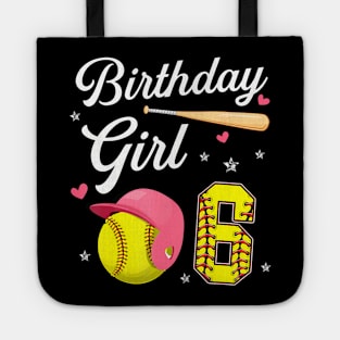 6Th Birthday Softball Player Themed Girls Six 6 Years Old Tote