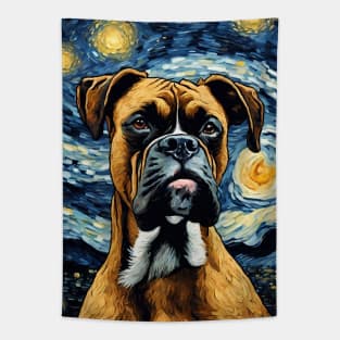 Boxer Dog Breed Painting in a Van Gogh Starry Night Art Style Tapestry