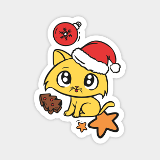 Cute Christmas cat with cooky and stars Magnet