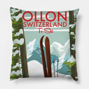 Ollon, Switzerland Ski poster Pillow