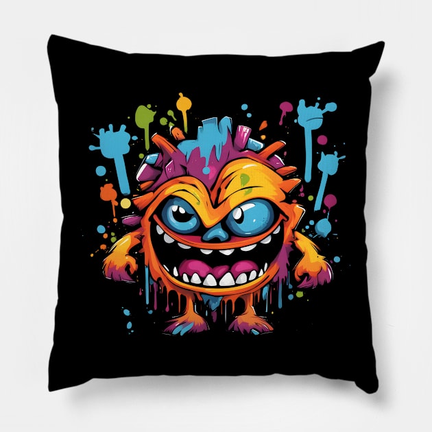 Spray Paint Graffiti Style Monster Pillow by Ravenglow