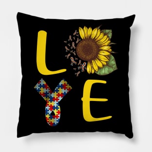 autism awareness love sunflower Pillow