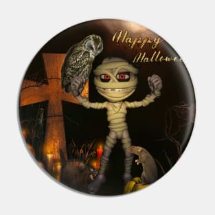 Funny halloween design with mummy, owl and pumpkin Pin