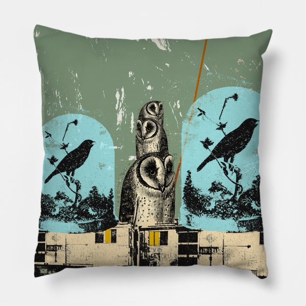 BIRD TRAIN Pillow by Showdeer