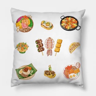 Food Lover 各國美食插畫 - Nasi Lemak, Paella, Poke Bowl, Skewers, English Breakfast, Tapas, Tacos Pillow