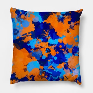 Blue and Orange Paint Splatter Pillow