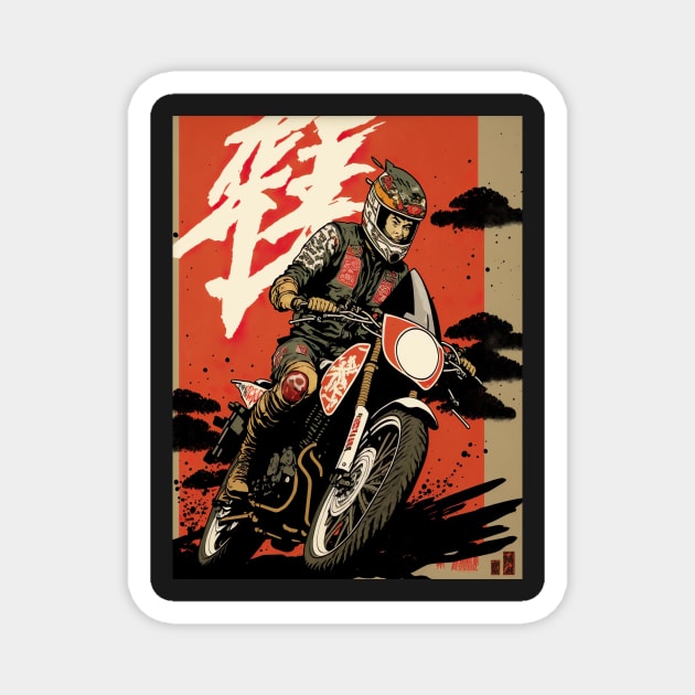 Dirt bike rider - Japanese style red background Magnet by KoolArtDistrict